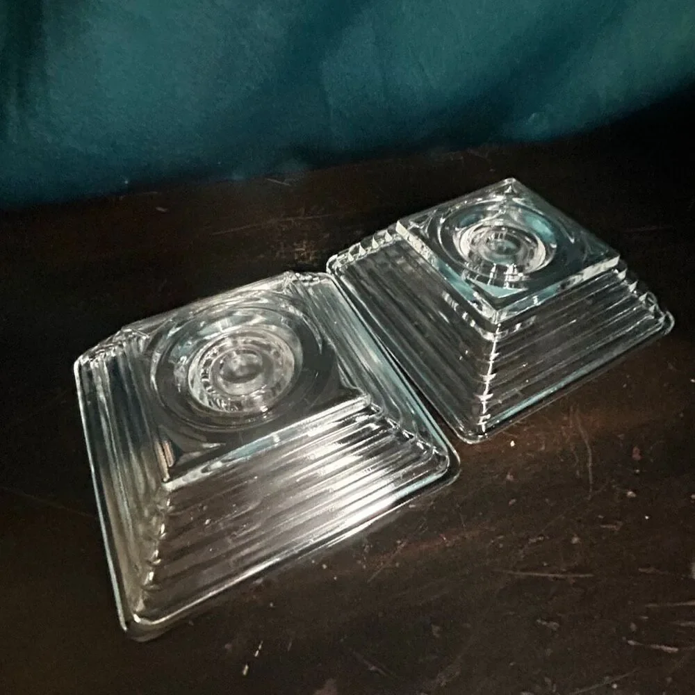 2 Vintage Art Deco Anchor Hocking Clear Manhattan Square Candleholder